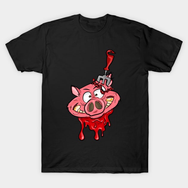 Porky Pig Head with Pinned Fork On Left Ear T-Shirt by edmproject